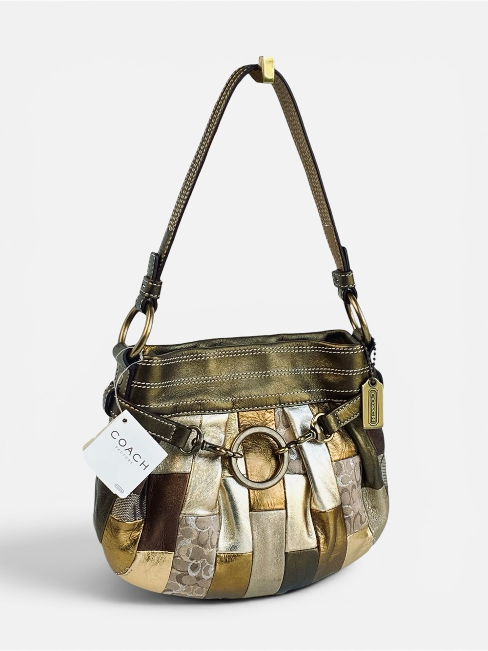 Coach Vintage Mosaic Metallic Patchwork small Hand Bag Gold, Bronze and Silver
